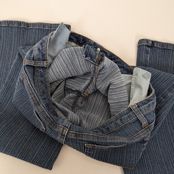 Gasoline Pinstriped Denim Jeans Flare Bootcut Mid Rise Low Y2K - Picture 8 of 8